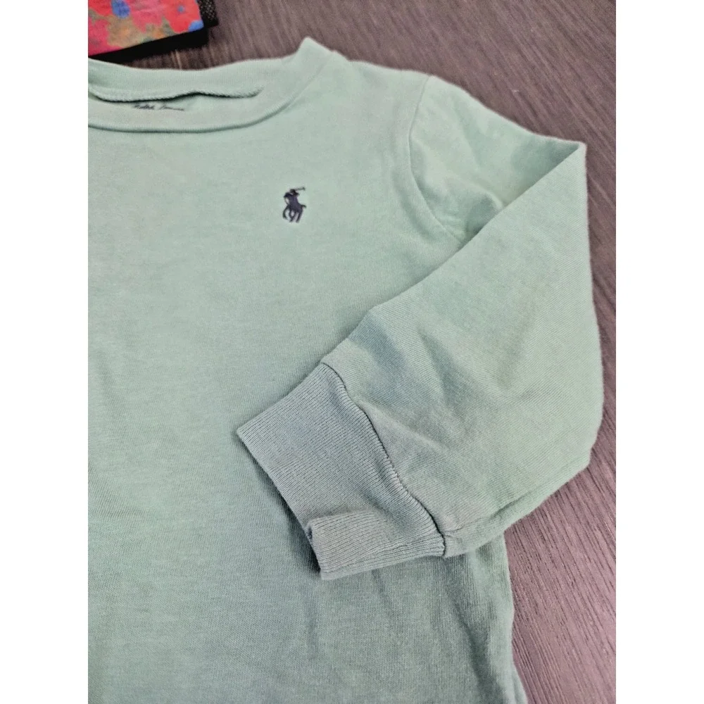 RALPH LAUREN Baby Boy 18M Green T-Shirt Long‎ Sleeve Embroidered Pony Logo